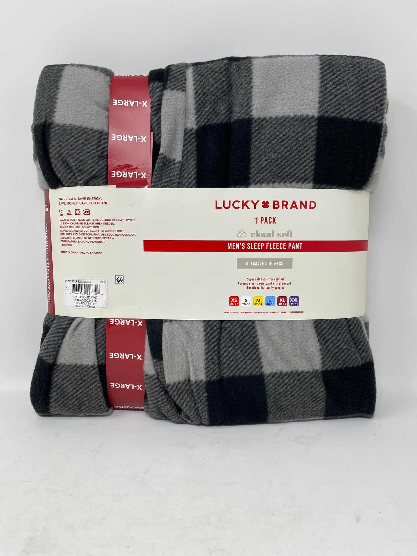 LUCKY BRAND Men's Christmas Jet Black Sleep Fleece Pant