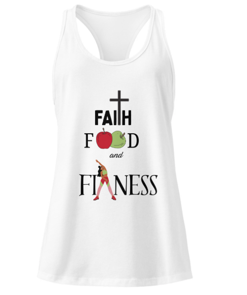 Women’s Faith, Food, and Fitness Fitted Racerback Tank Top