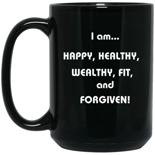 I am Happy 15oz Black Mug