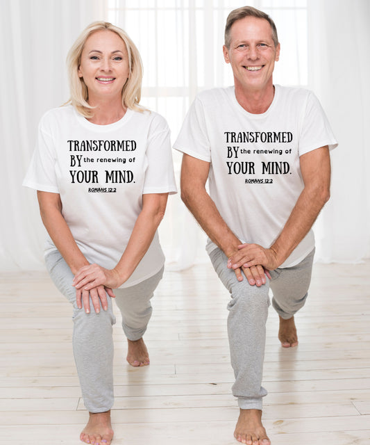 Men/Women Unisex "BE TRANSFORMED BY THE RENEWING OF YOUR MIND"/Black & White short sleeve tee