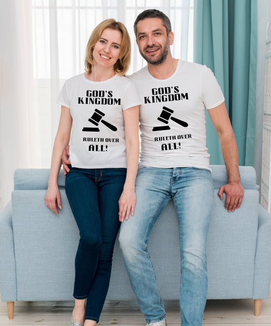 Men/Women Unisex "God's Kingdom Rules" Short Sleeve Faith-Based Tee/ Black & White