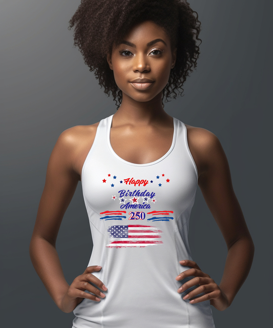Happy Birthday America Women’s fitted racerback tank top