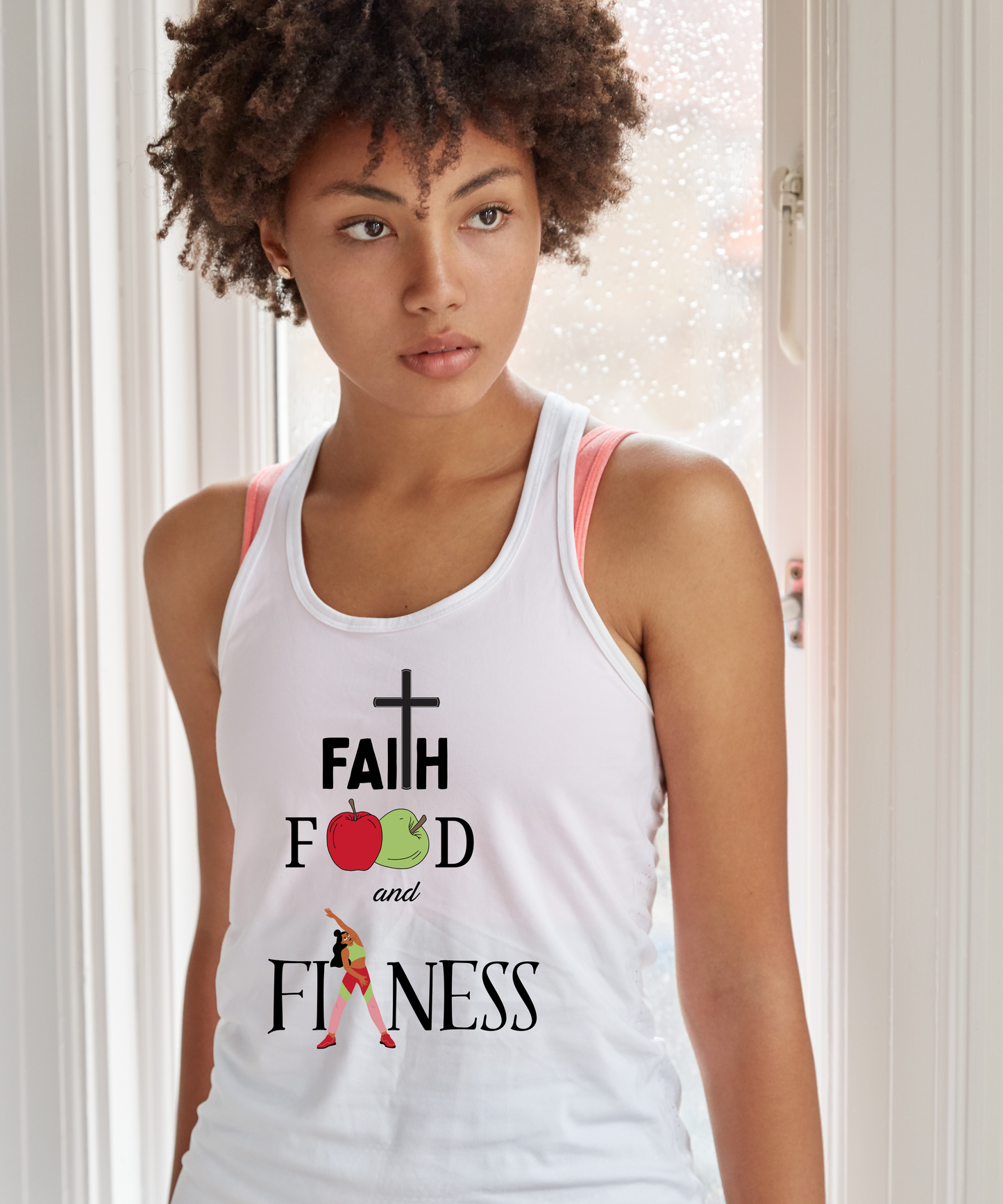 Women’s Faith, Food, and Fitness Fitted Racerback Tank Top