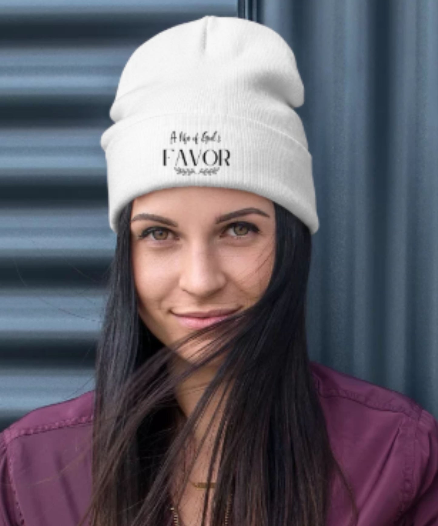 Men/Women Unisex White "A Life of God's Favor" Embroidered Faith-Based Beanie