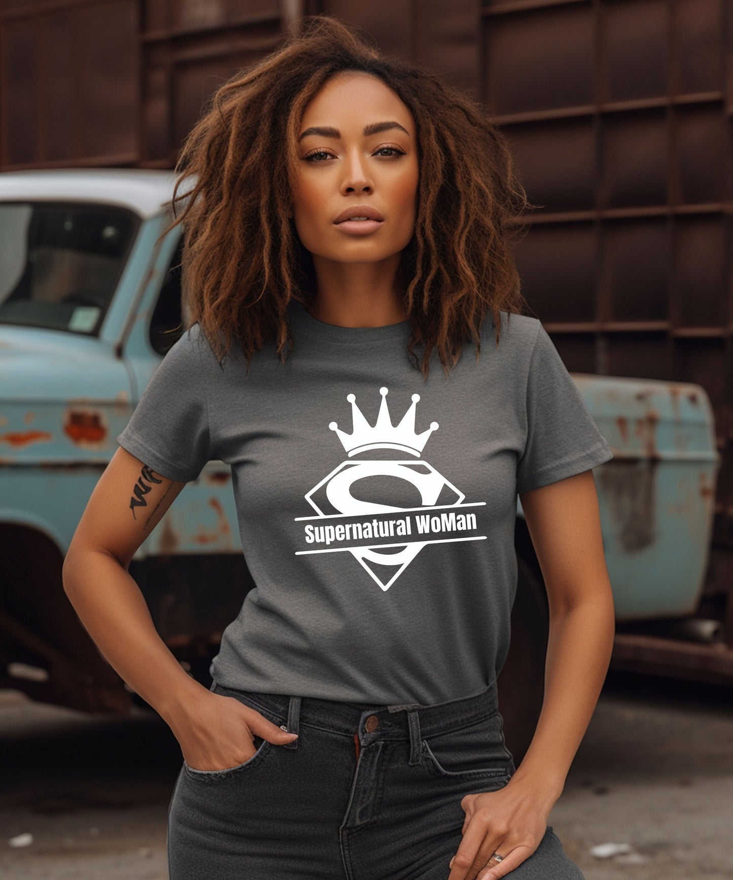 Supernatural Woman Front & Back 3001C Bella + Canvas Unisex Jersey Short-Sleeve T-Shirt