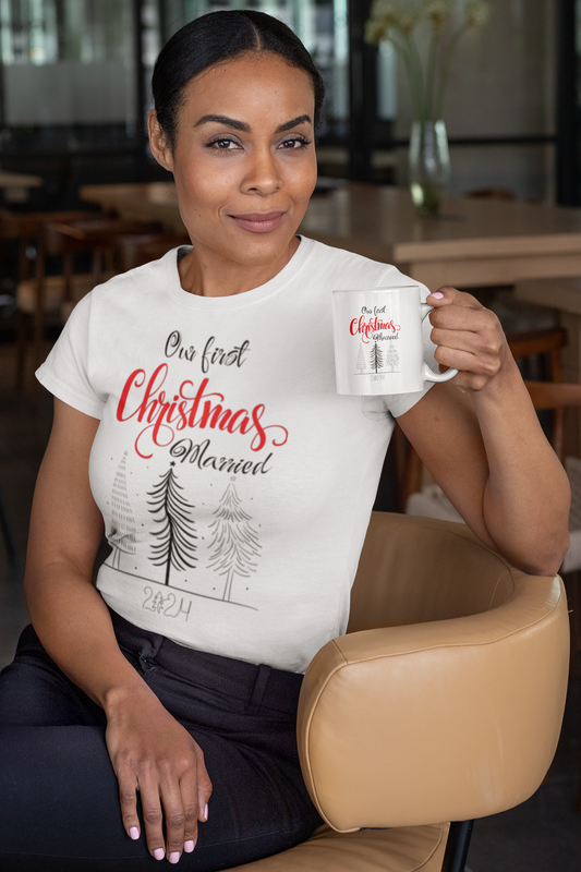 Our First Christmas Married White glossy mug