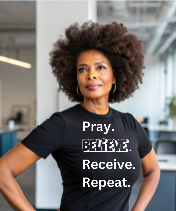 Men/Women Unisex "Pray Believe Receive Repeat" Premium Short Sleeve Faith-Based T-Shirt