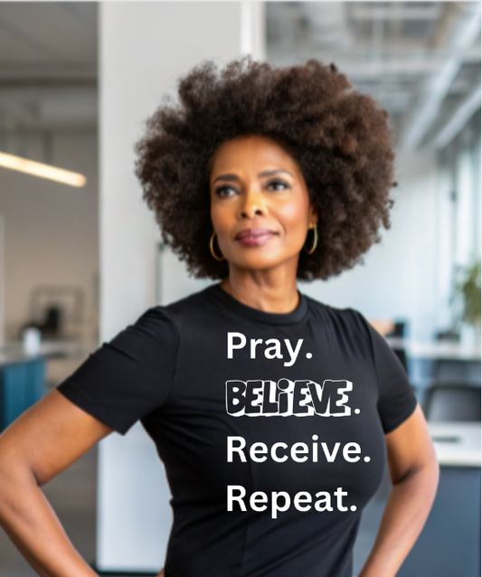 Men/Women Unisex "Pray Believe Receive Repeat" Faith-Based Premium Short Sleeve T-Shirt