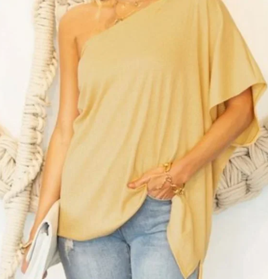 Ninexis ONE SHOULDER DRAPED TOP -YELLOW